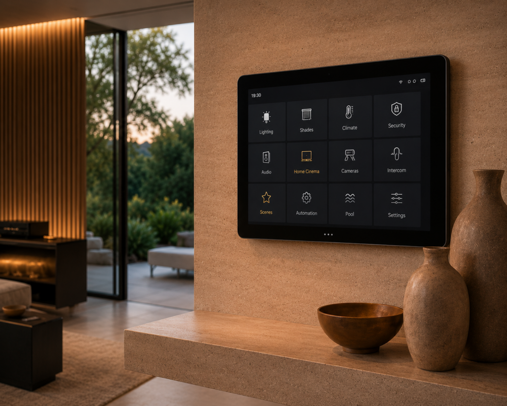 Home automation control panel allowing centralized control of audiovisual systems and connected home functions Home automation control panel allowing centralized control of audiovisual systems and connected home functions