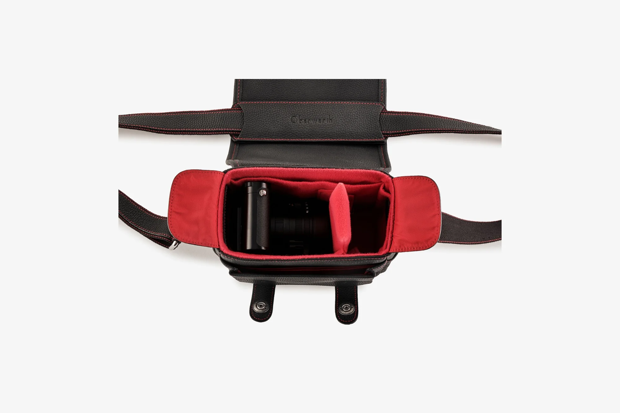 The Q Bag Full Grain Black Red Stitching