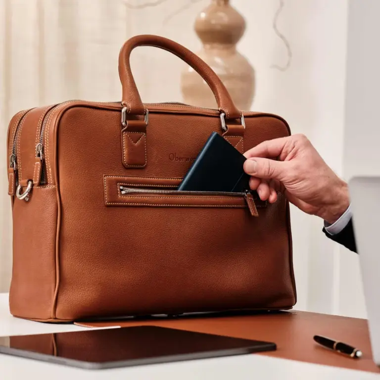 Warren M Laptop Bag Luxury Nutmeg Gold