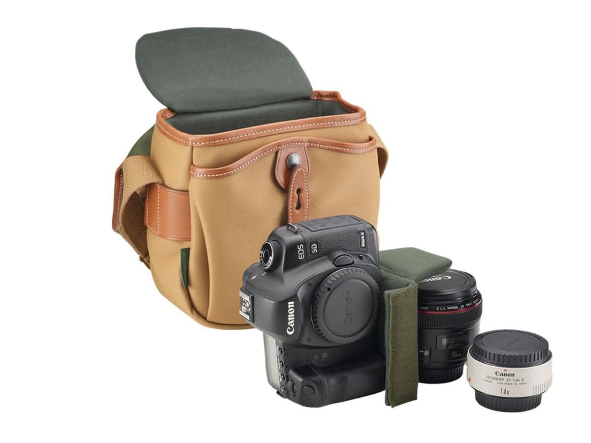 Hadley Digital Camera Bag Green Fibernyte Brown Leather